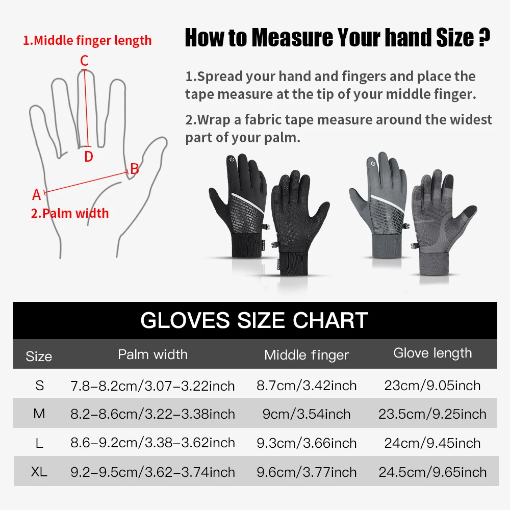 Winter Gloves Warm Touch Screen All Finger Bicycle Gloves Waterproof Anti Slip Breathable Sports Wkiing Motorcycle Gloves