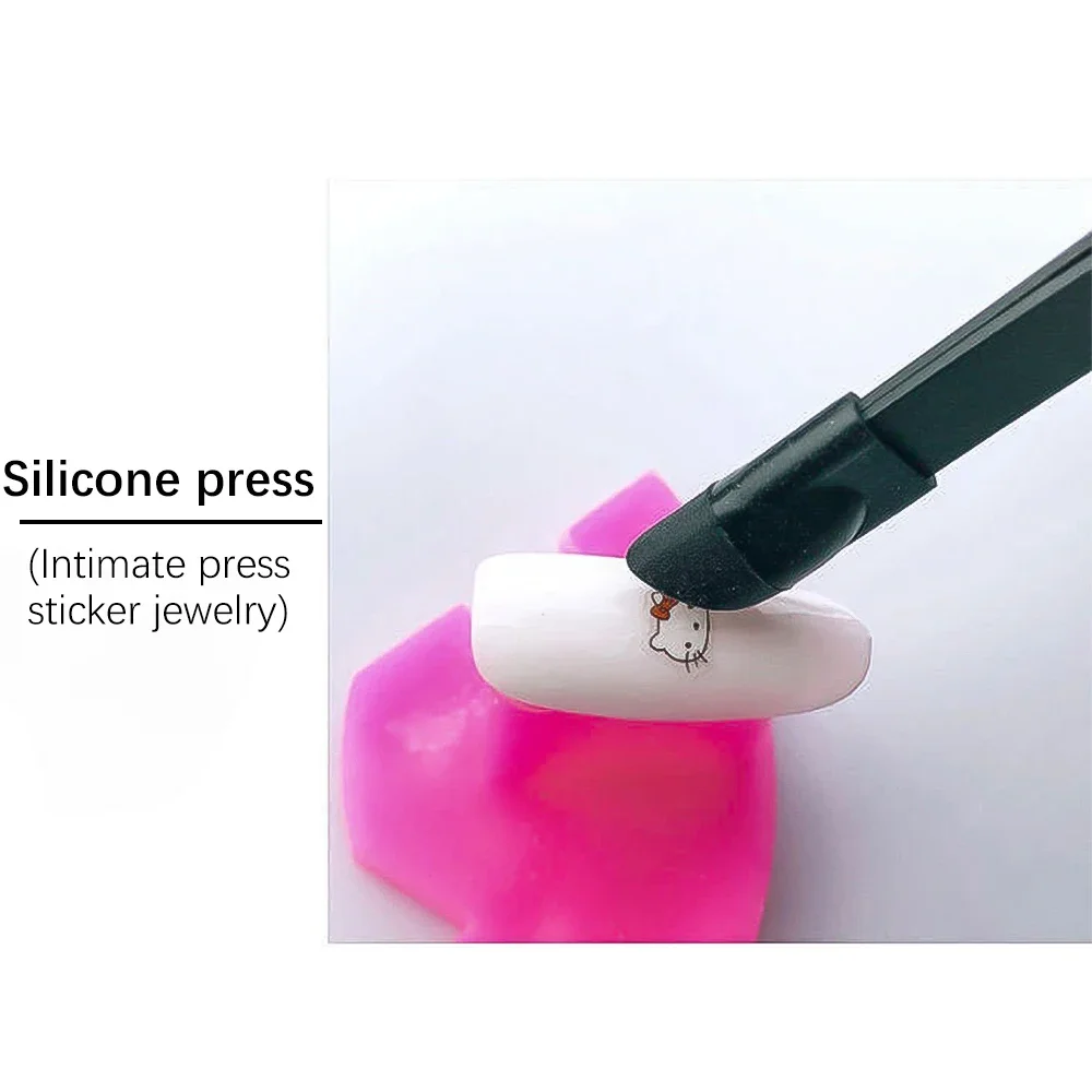 DoubleSlant Tip Headed Tweezers Stainless Steel Black/Pink Makeup Tool Silicone Press Head For Nail Stickers Eyelashes Tweezers