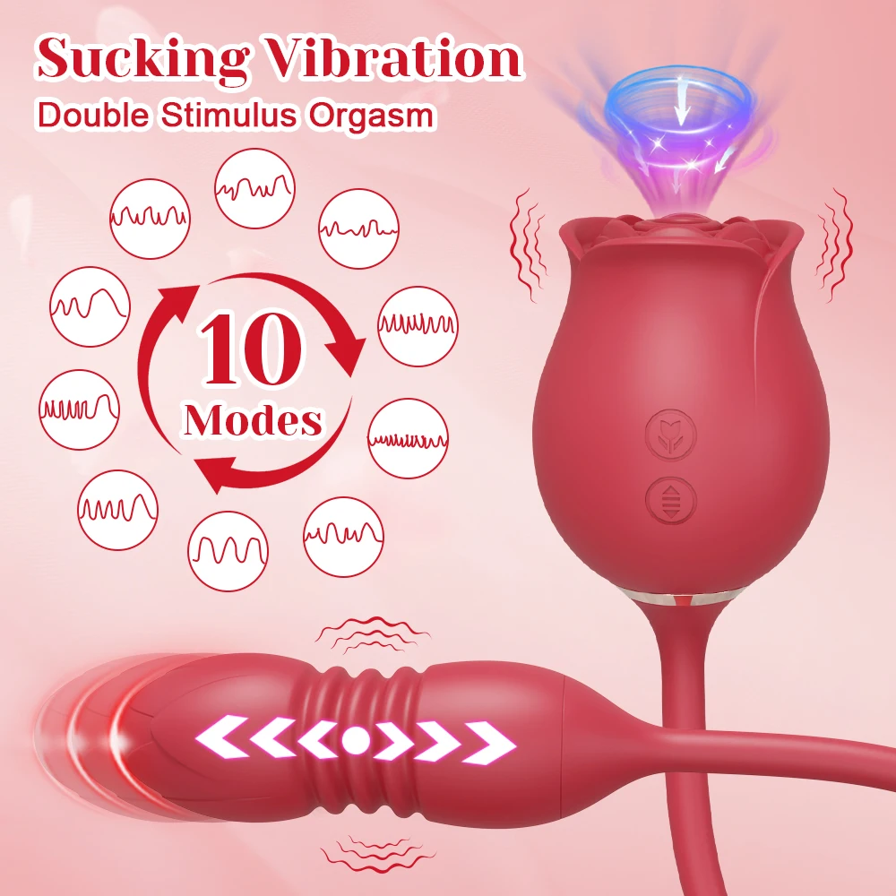 Female sex toy Thrusting Rose-Dildo Vibrator for Women Clitoris Stimulator Sucker Vacuum Vibrating Egg Nipple Sucking Female Sex Toys for Adult