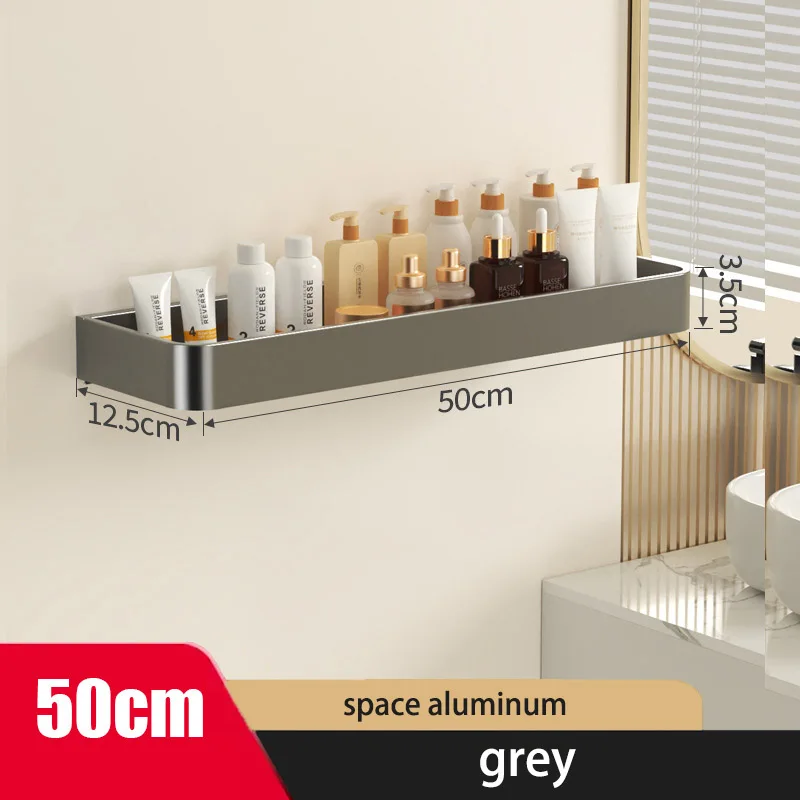 Gun Gray Aluminum Bathroom Wall-mounted Shower Organizer, Punch-free Sink Storage Rack