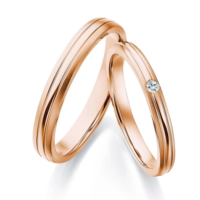 

Simple Genuine Diamond 18K Real Solid Gold Wedding Propose Pair Rings Bands for Women Men Lover Couple Bride Groom Fancy Jewelry