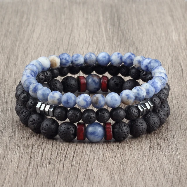 Bracelet élastique 3 pièces/ensemble en perles de pierre naturelle pour couple, bracelet de prière, bijoux de yoga et de méditation bouddhiste pour amis, cadeaux