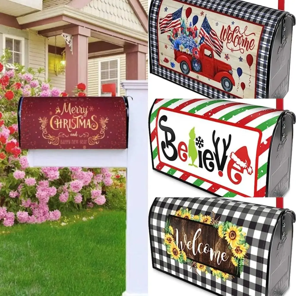Merry Christmas Mailbox Cover Cartoon Winter Magnetic Mail Wraps Post Box Cover Snowflake Christmas Decorations
