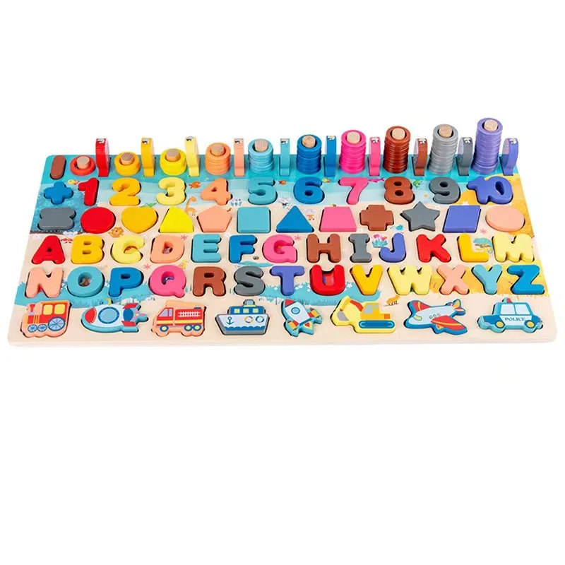 Kids Montessori Math Toys For Toddlers Educational Wooden Puzzle Fishing Toys Count Number Shape Matching Sorter Games Board Toy