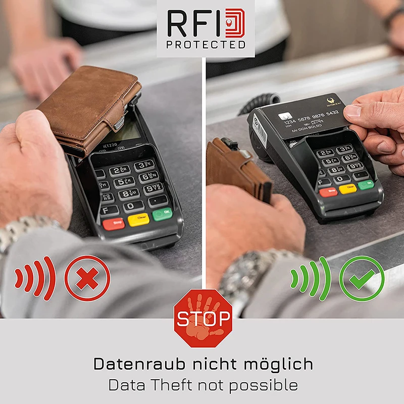 Genuine Leather Rfid Card Holder Men Wallets Anti Theft Slim Thin Coin Pocket Smart Wallets Pop Up Male Purse Money Bags Purse 5