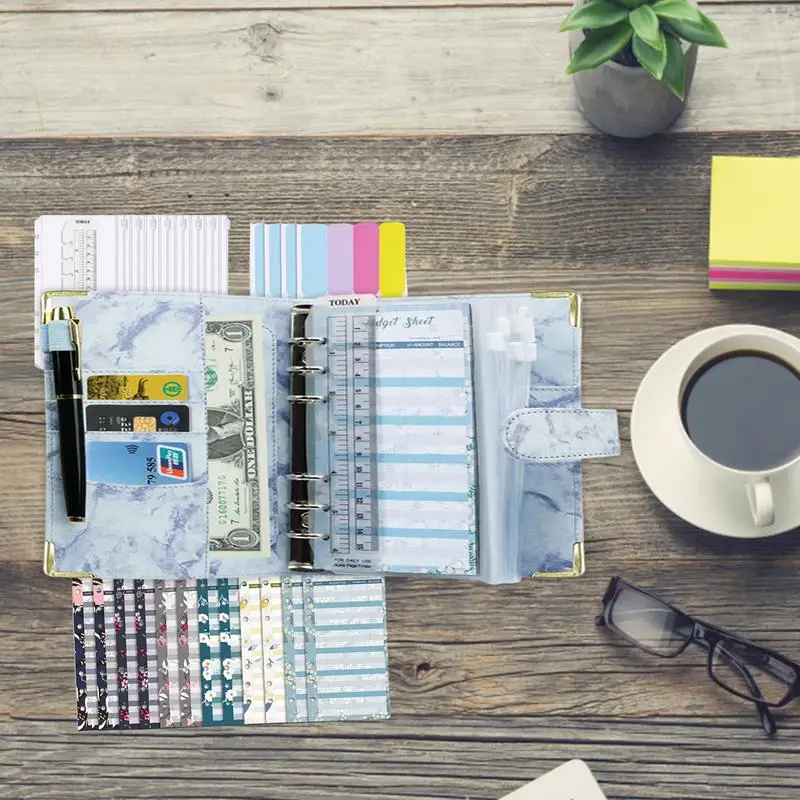 PU Leather Binder Budget Planner 6-Ring Leather Business Organizer 6 Ring Padfolio Business Folder Portfolio Binder For Cash