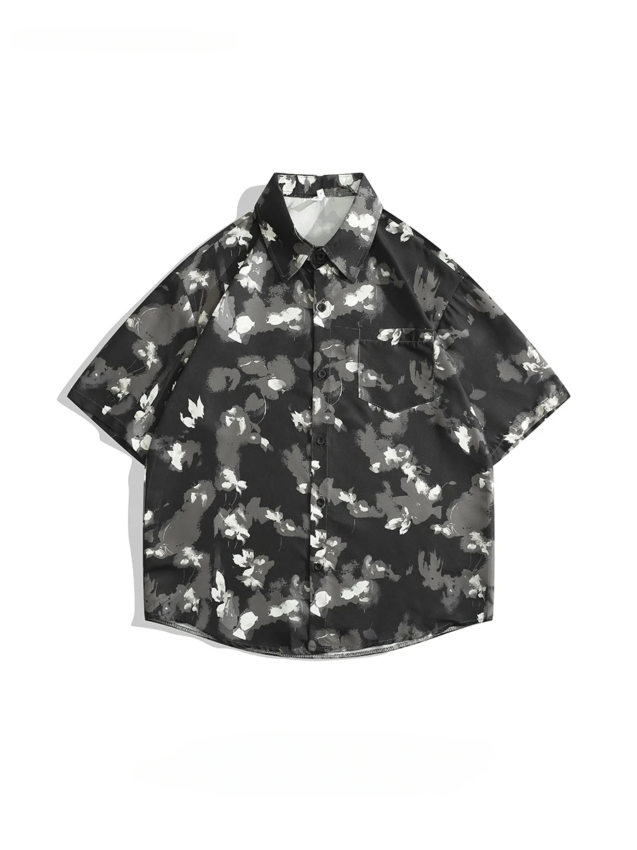

Рубашка мужская с цветочным принтом, Модная тонкая драпированная блузка с короткими рукавами в национальном ретро-стиле, праздничная одежда в гонконгском стиле, лето