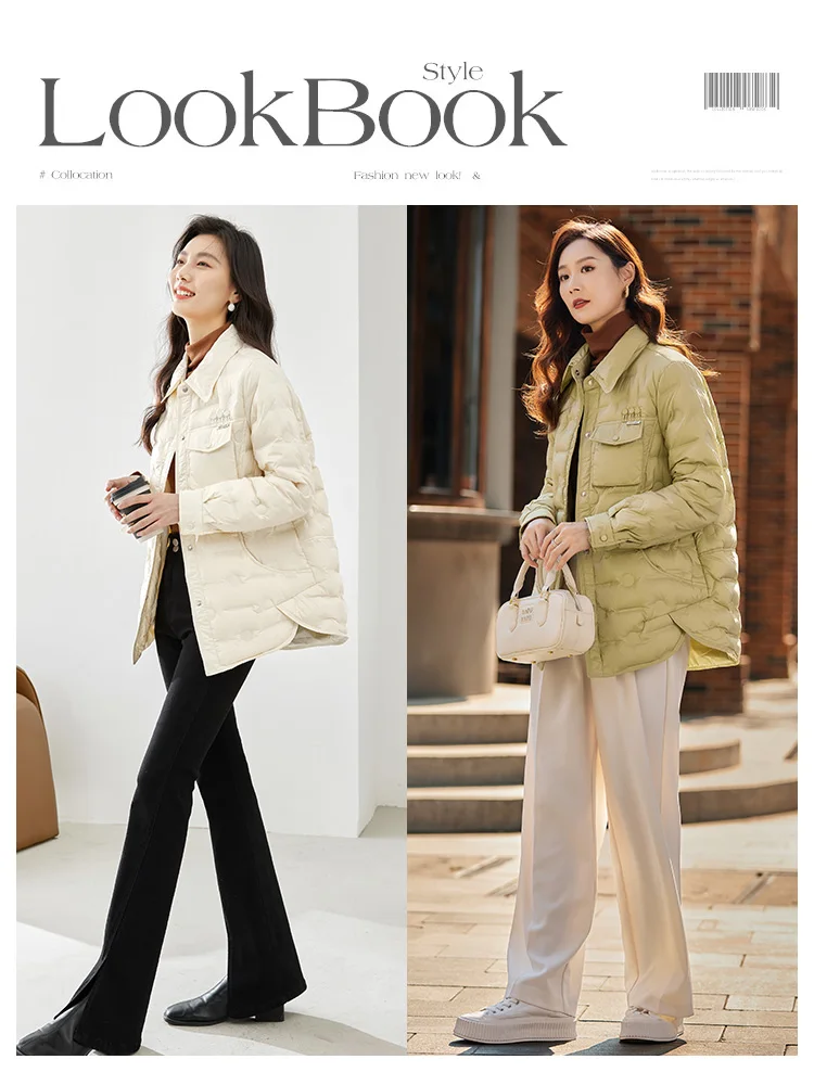 Vimly Women's Winter Lightweight Down Jacket 2023 Warm Long Sleeve White Duck Down Coat Straight Mid-length Outerwears 50650