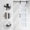Glass barn door with 4ft sliding door hardware kit, solid LVL wood covering waterproof and scratch resistant 3