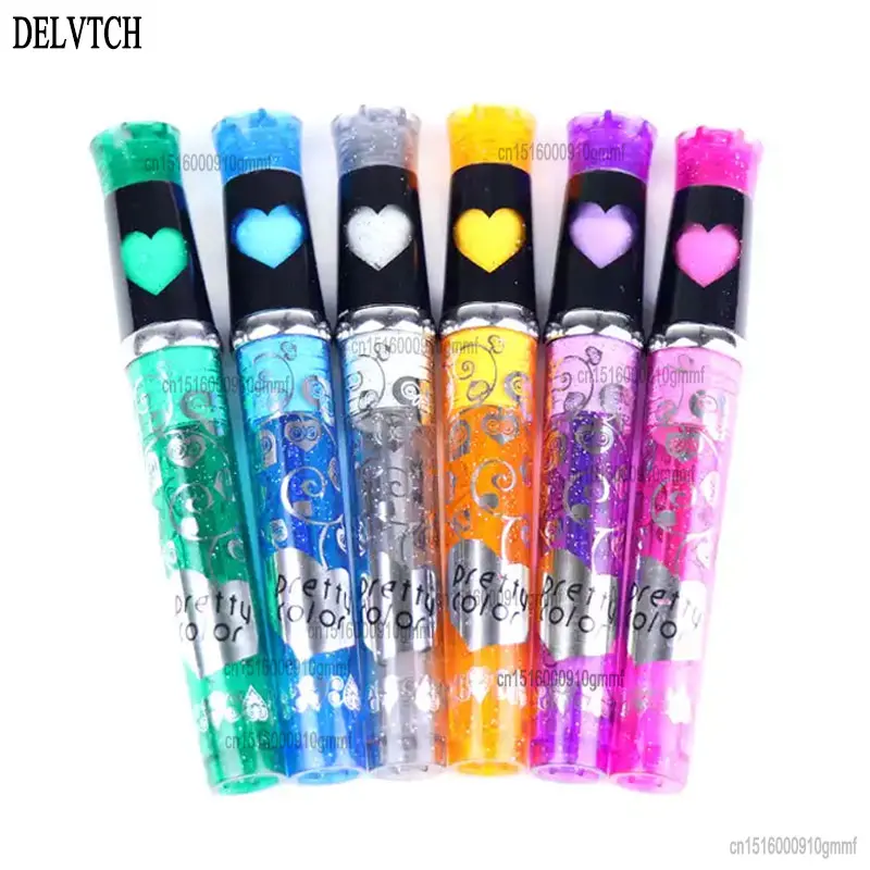 DELVTCH 6Pcs Color Set Washable Glitter Tattoo Gel Ink Pen 1.0mm Tip For Art Graffiti Drawing Painting DIY Skin Decoration Gift 23 pcs eva graffiti stamp painting sponges stamps stampers postage toy set drawing toddler