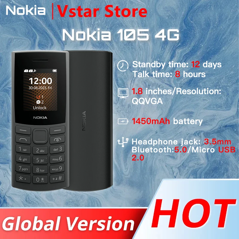 Nokia 105 4G Dual SIM Teléfono móvil desbloqueado GSM Volte Carbón V