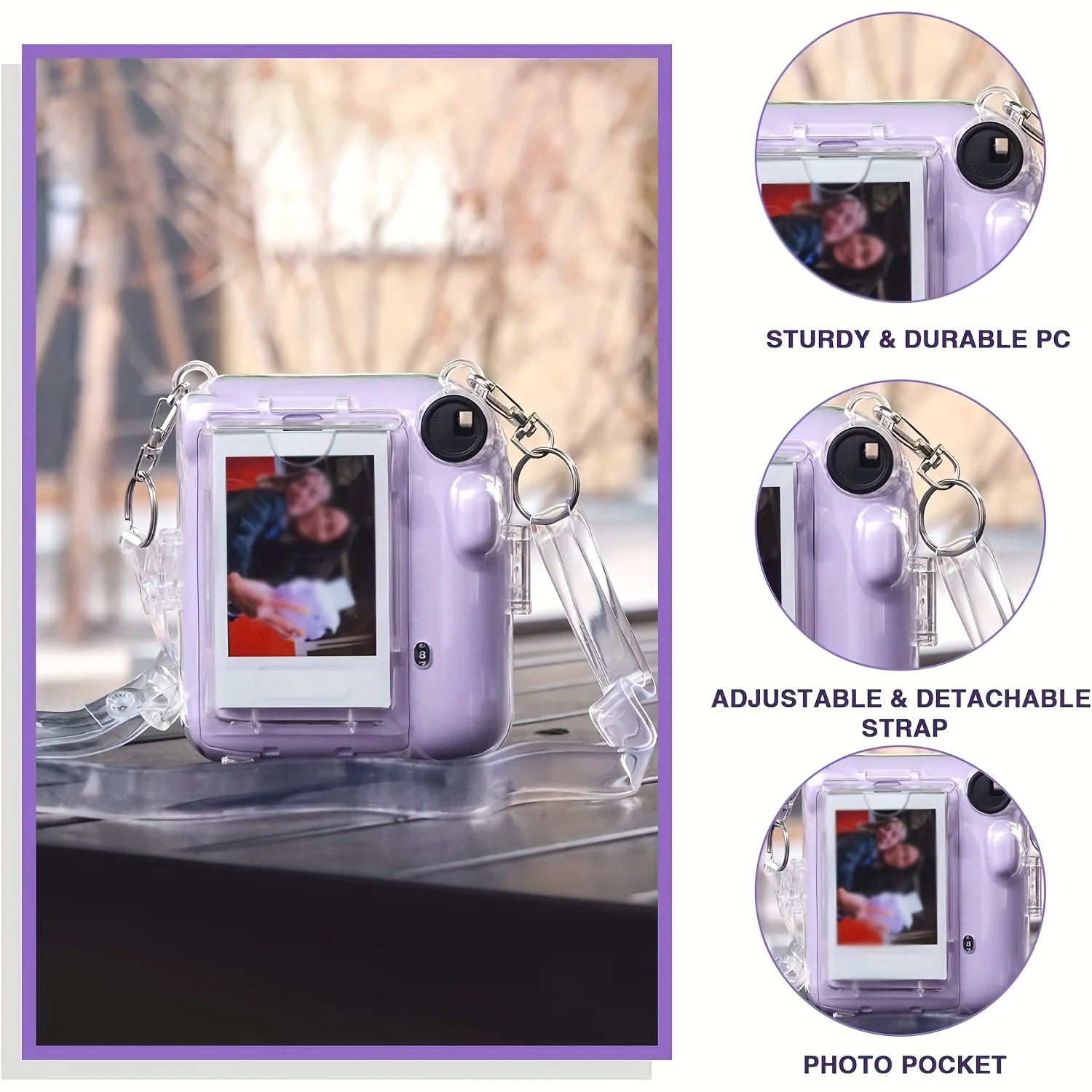 5-piece set for Fujifilm Instax Mini 12 camera, protective case + sticker + shoulder strap, can hold 10 films on the back