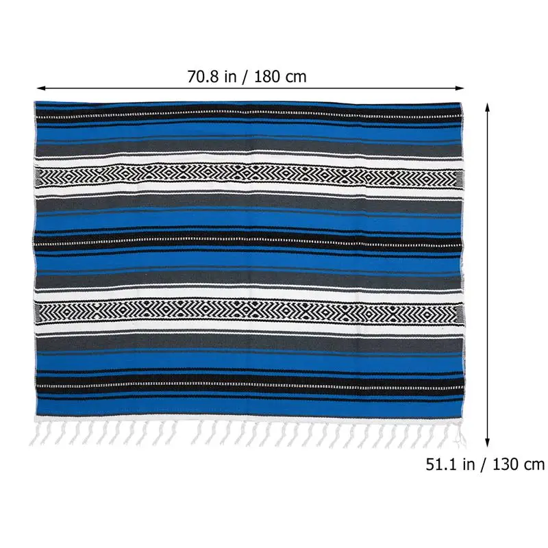 멕시코 팔사 다채로운 요가 담요 매트, 짠 130x180cm Serape, 소파 침실 자동차 피크닉 여름 해변 블루