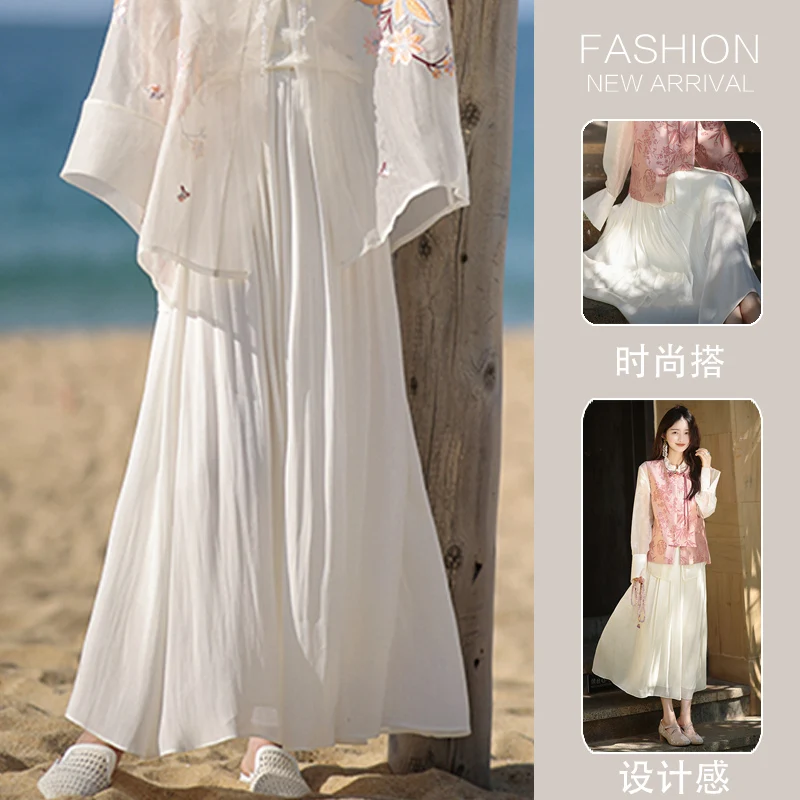 Spring Summer Maternity Belly Skirt Chinese Style Long Loose Pregnant Woman Pleated Skirts Fashion Pregnancy Umbrella Skirt