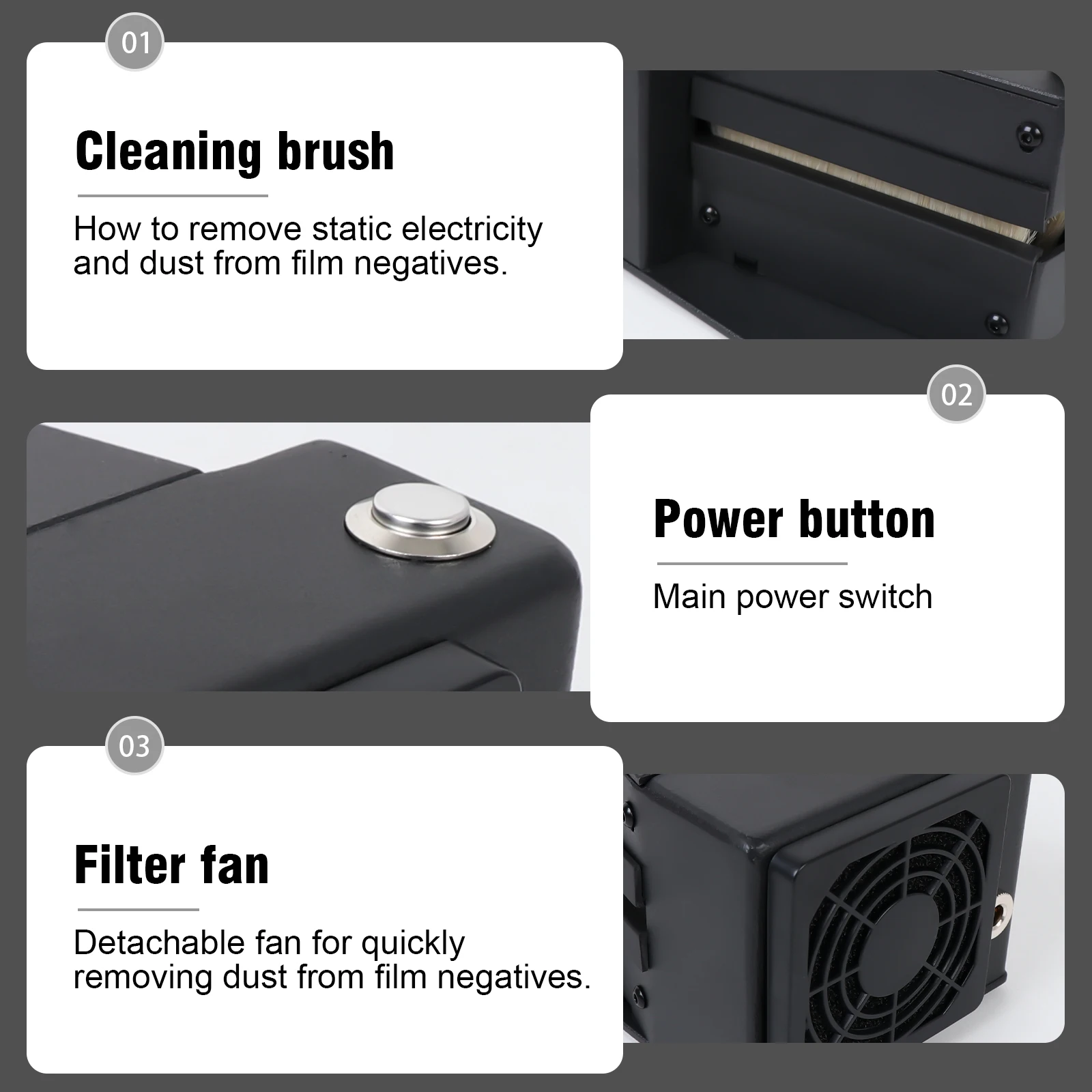 블랙 전문가용 전기 필름 정전기 방지 먼지 제거기 조절 가능한 브러시 압력 다크룸 사진 클리너 120 135 4X5 필름용