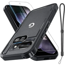 Rugged Heavy Shockproof Armor Case with Lens and Screen Protector Film - Google Pixel 8 Pro (Blcak)