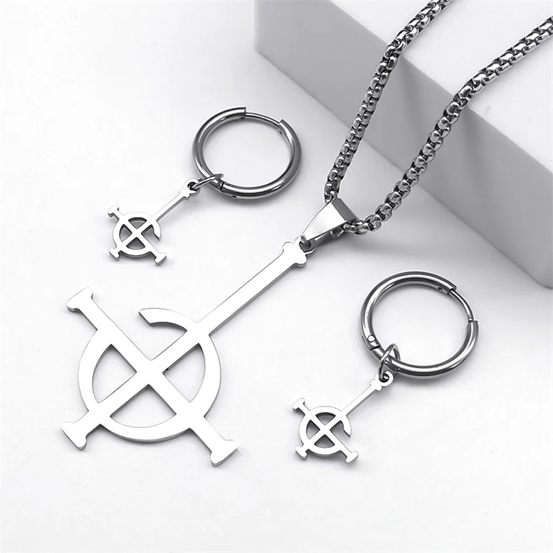 Metal Jewelry Stainless Steel Ghost BC Rock Band Pendant Necklace Ghoul Chain Necklaces Fashion Earring Ring collar
