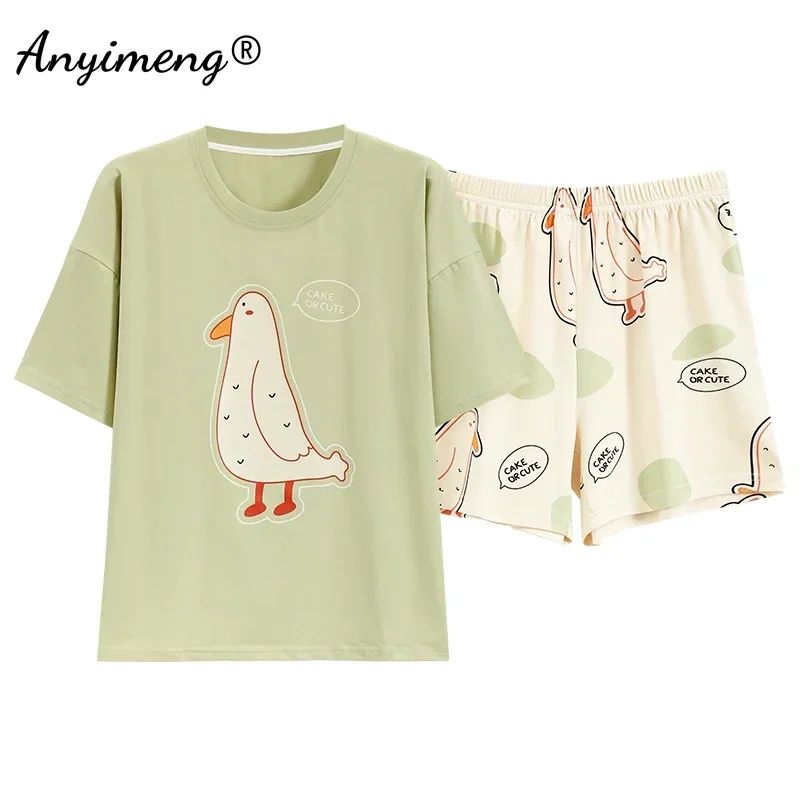 Pure Cotton Pajamas for Women Summer Cartoon Print Sleepwear Plus Size