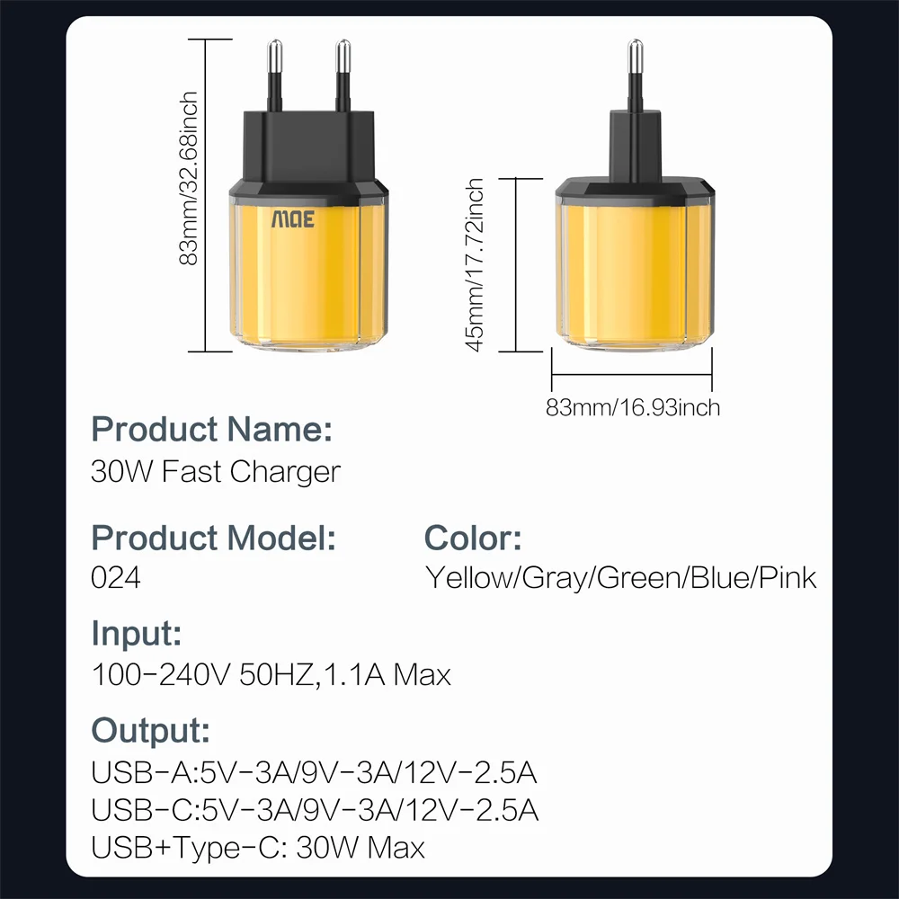 30W USB C Charger PD Type C Fast Charging Charger Power Adapter Portable EU/US P