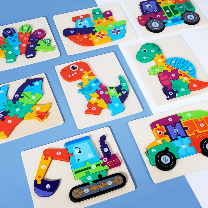 3D Puzzles Dinosaur Animal Vehicle Wood Jigsaw Puzzle Game Kids Learning Montessori Educational Toys Baby Wooden Toys