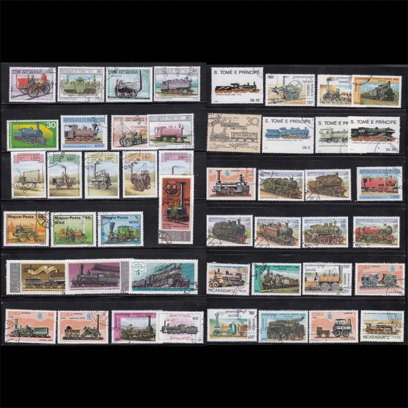 No Repeation Topic Steam Train Usused Postage Stamps With Post Mark For Collection 50 PCS postage stamps stickers