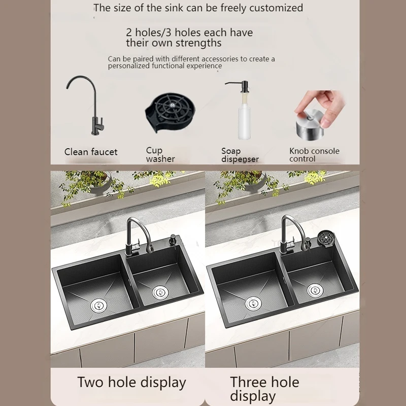 Double Bowl Stainless Steel Kitchen Sink Thickened Embossed Multifunctional Sinks Household Washbasin For Kitchen
