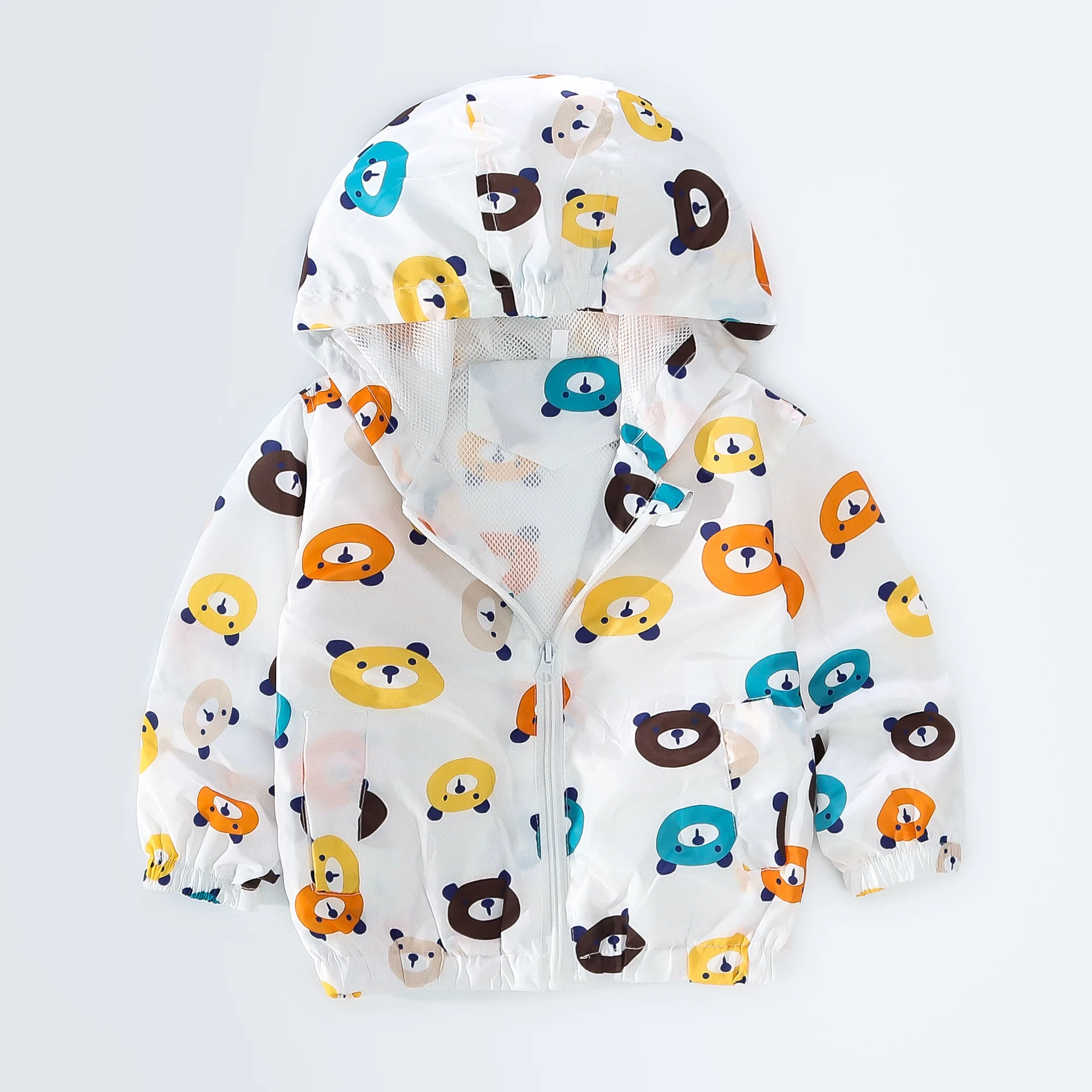 Spring and Autumn Boys' Sprint Suit Full Print Cartoon Bear Windproof Hooded Zipper Sprint Suit Jacket Outer Coat