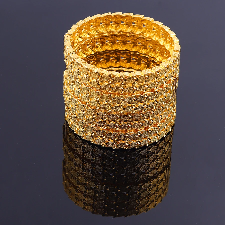 Bangle Bracelet 4pcs 24K Bangles Ethiopian Dubai Trendy Bangles for Women Arab African Gold Color Bracelet Jewelry Middle East Wedding Gifts