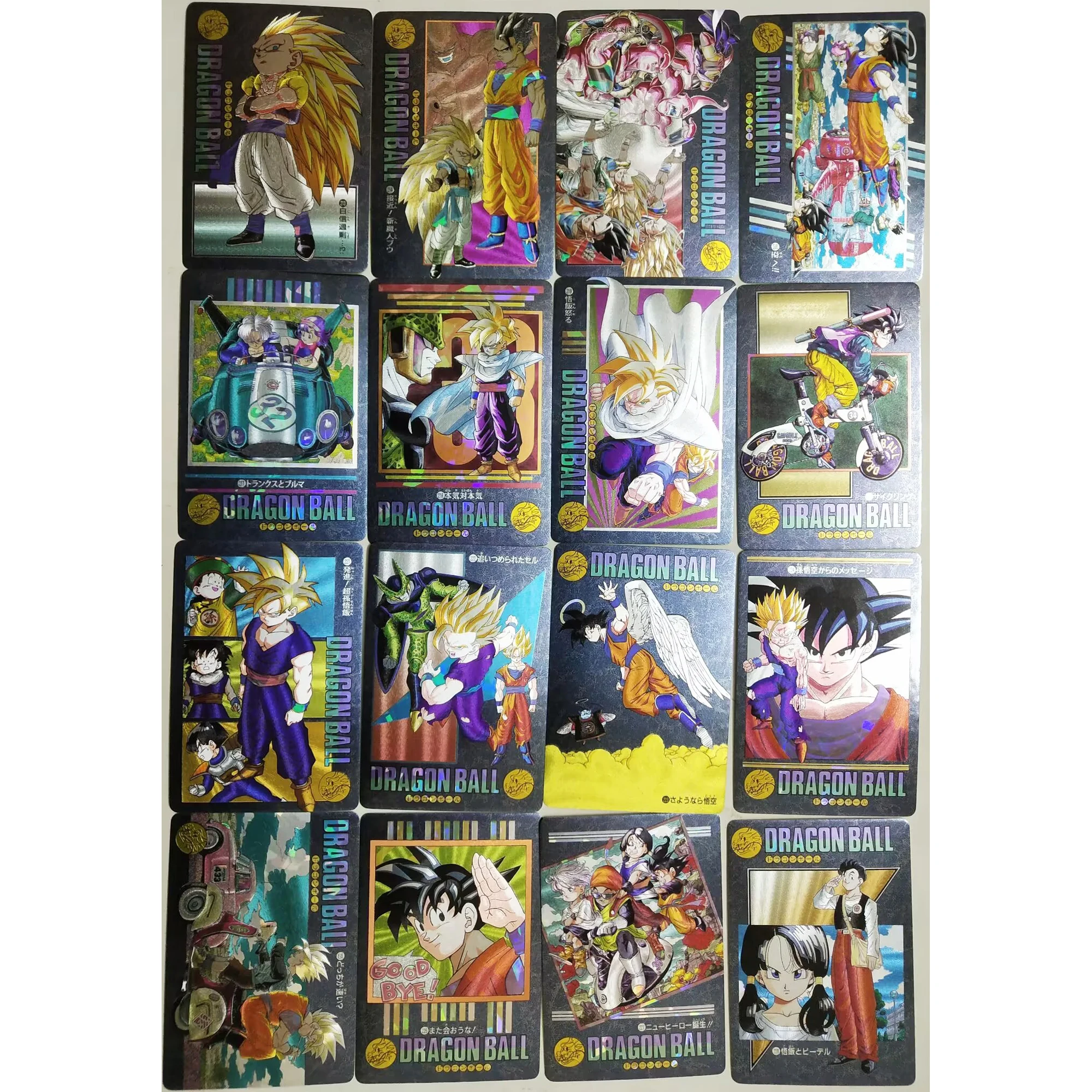 60+3Pcs/set Dragon Ball Z Super Saiyan Goku Gohan Trunks Frieza Cell Texture Flash Cards Classic Anime Collection Cards Toys