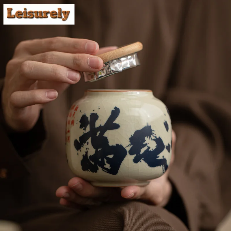 280ml Imitation Song Ru Kiln Tea Box Organizer Moisture-proof Man Jianghong Storage Tank Containers Portable Tea Caddy Teaware