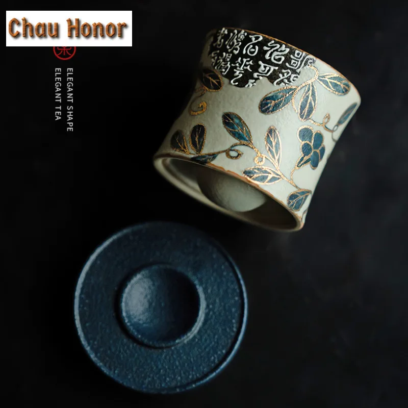 80ml Blue And White Flint Red Rotating Cup Handmade Gold Drawing Entwined Lotus Teacup Relief Woman Host Water Jug Coffee Mugs