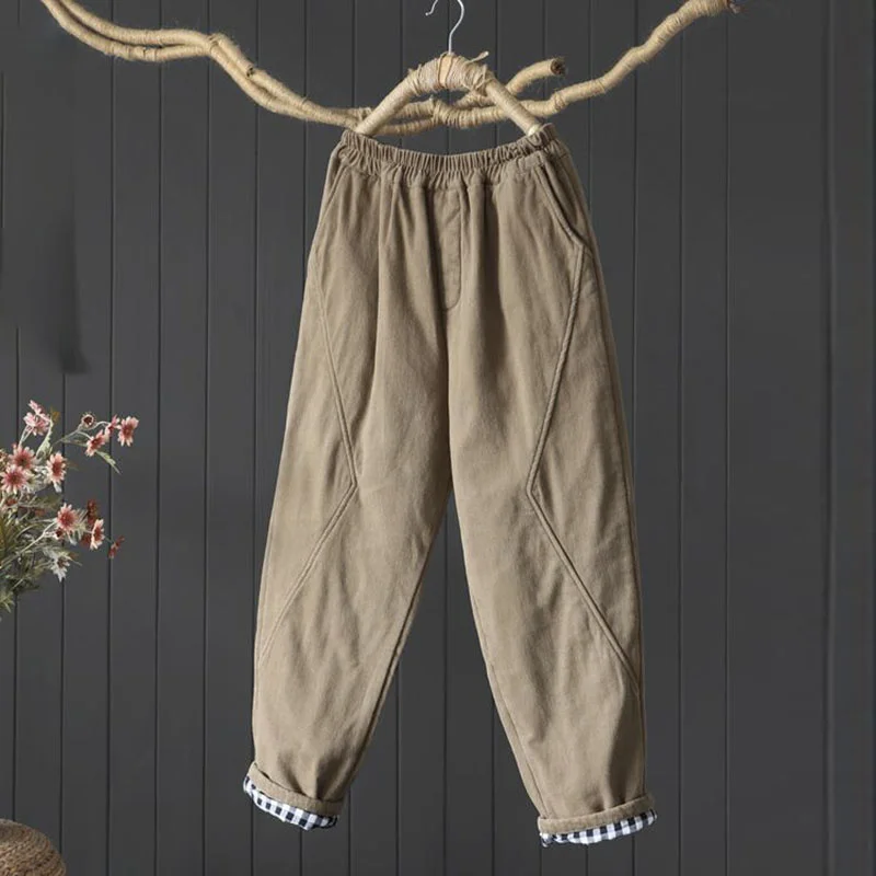 

2023 New Winter Thicken Women Cotton Trousers Fashion Casual Loose Haren Pants Elastic Waist Vintage Cotton-Pad Warm Pants