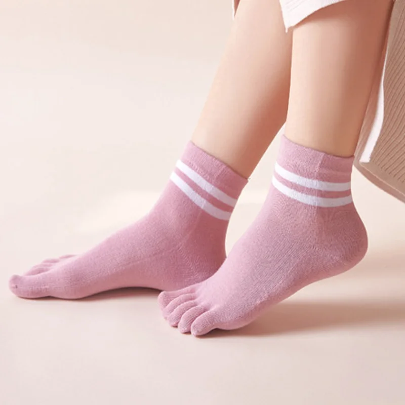 Women Socks Four Seasons Toes Short Cotton Striped Solid Sweat-Absorbing Breathable Soft Elastic 5 Finger Harajuku