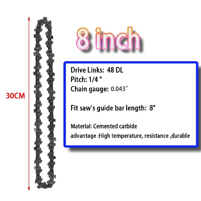 Chainsaw Chain 8Inch Mini 48 Drive Links 24Cutter 1/4" Pitch.043" Gauge Replacement Tree Trimming Wood Cutting Hardware