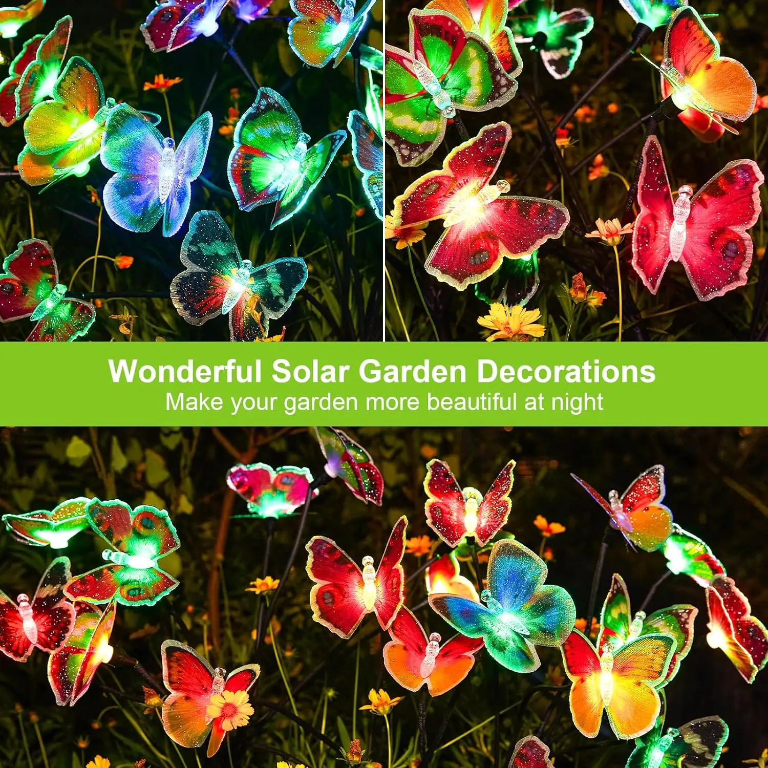 Solar Lights Solar Garden Lights Pack Lifelike Swaying Butterfly 7 Color Changing Waterproof Outdoor Solar Lights for Yard Pathway Garden