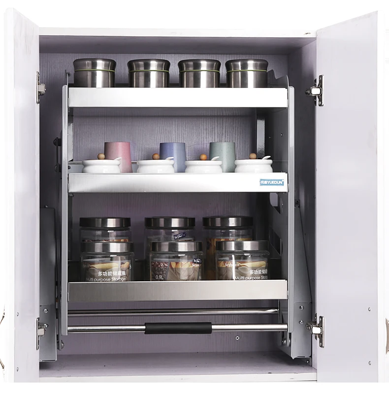 

Three layer hanging lifting basket, seasoning bottle rac, pull-down storage seasoning basket, stainless steel wall cabinet