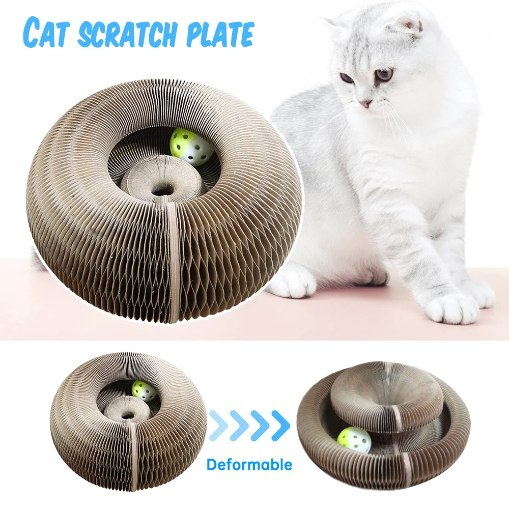 Magic Organ Cat Scratch Board Cat Toy with Bell Cat Grinding Claw Cat Climbing Frame Round Corrugated Cat Litter Cat Scratch Toy 