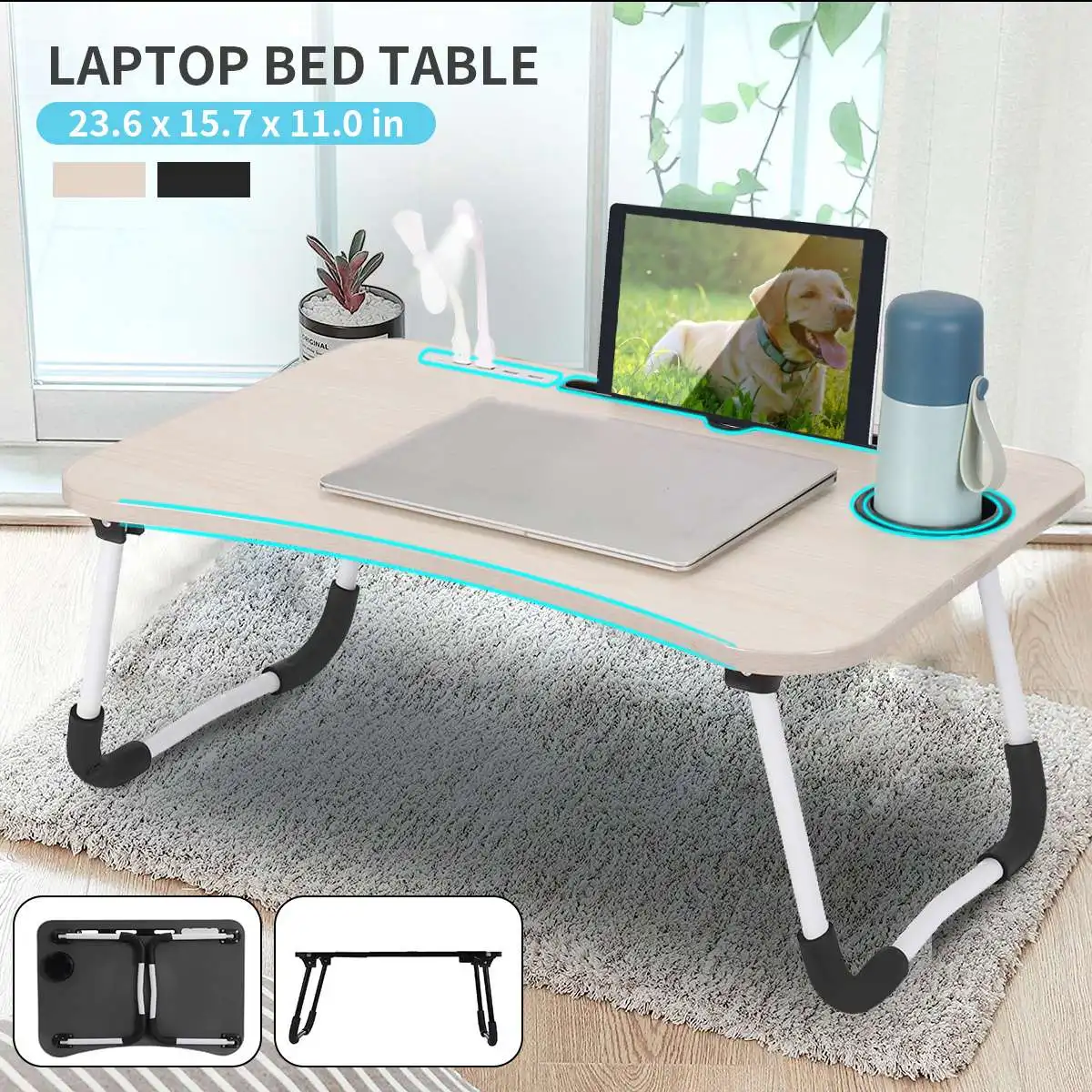 Mesa plegable para computador portátil, mesa de escritorio, bandeja con  ranura para comida, soporte para portátil, bandeja de cama para desayunar