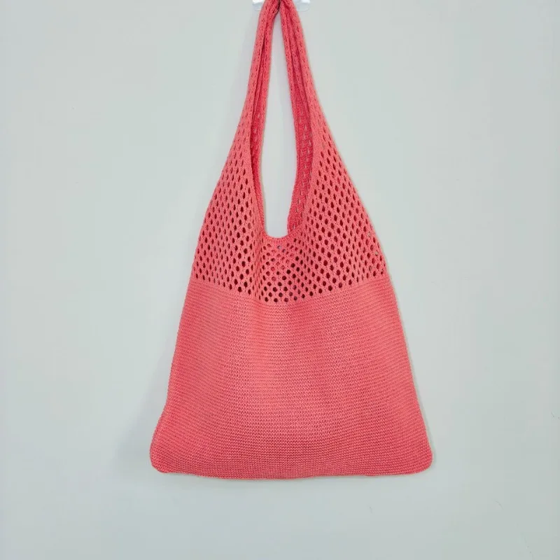Chic Simple Retro Hollow Tote Bag Stylish Hollow Out Knitted Shoulder Bag Weave Handbag Shopping Bag for Women Daily Collocation