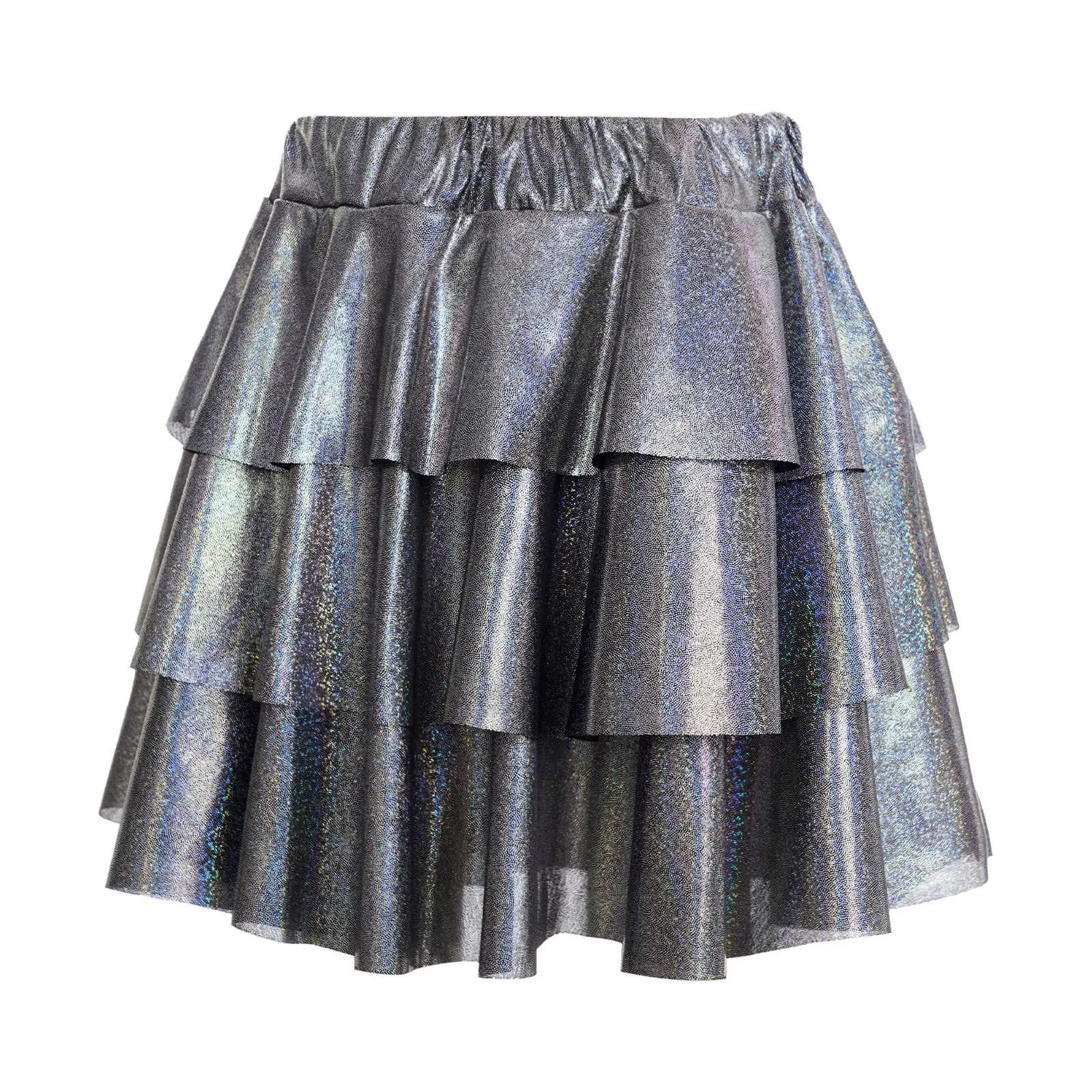 

Kids Girls Metallic Layered Ruffled Skirt for Ballet Dance Pratice Shiny Elastic Waistband Tiered Skirts for Stage Performance