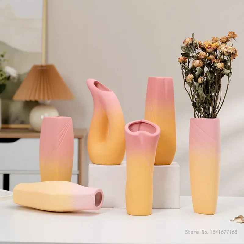 Creative Northern Europe Ceramic Flower Arrangement Device Home Living Room Bedroom Dining Table Decor, Color Gradient Vase, 1Pc
