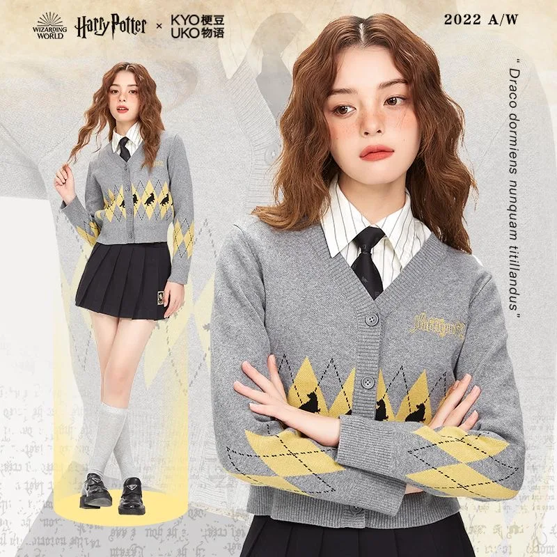 Japan British Style School Sweater JK Uniforms Cardigan Hufflepuff Girls Preppy Cosplay Coat