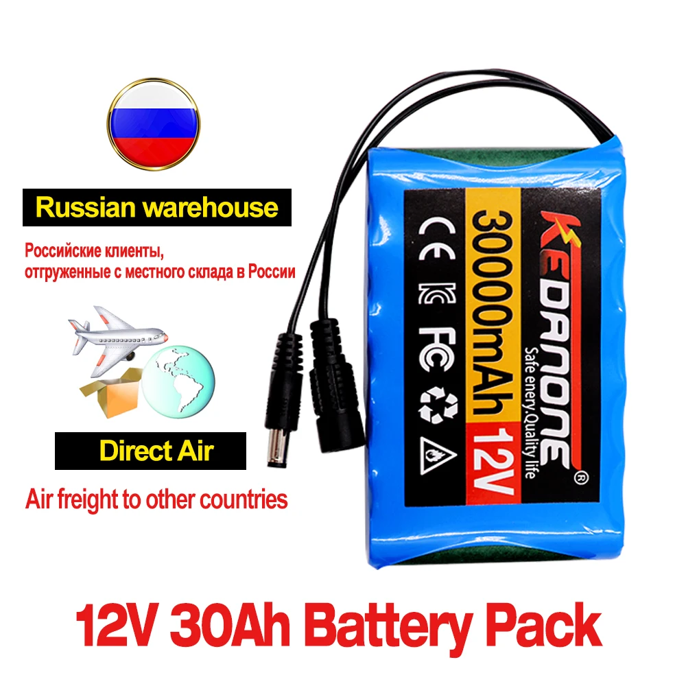Air transport Super 12V 30000mah Battery Rechargeable Lithium Ion Battery Pack Capacity DC 12.6v 30Ah CCTV Cam Monitor + Charger