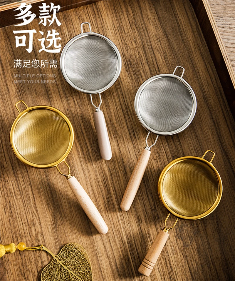 Description Picture 2 of itemWooden Handle Reusable Tea Strainer Stainless Steel Fine Leak Mesh Sieve Tea Leaf Infuser Coffee Filters Teapot Accessories