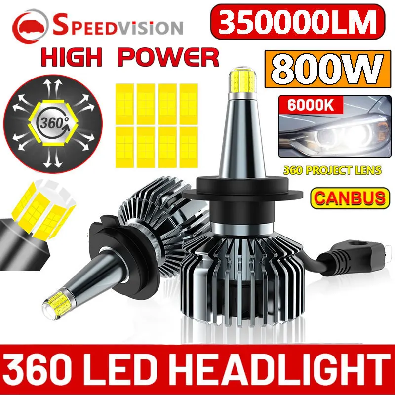 

3D 360 H7 Led Canbus Car Headlights Bulbs 350000LM H11 H4 H1 HB3 9005 HB4 9006 9012 800W Automotive Fog Lights Turbo Mini Lamp
