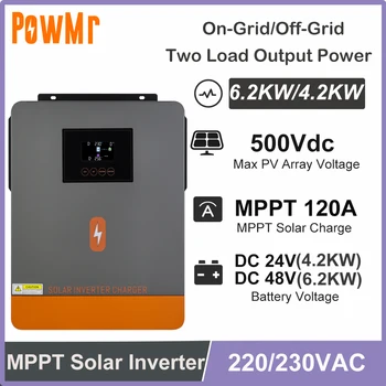 PowMr 6.2KW 4.2KW Hybrid Inversor With 120A MPPT Solar Charger Controller DC 24V 48V To 230V AC Pure Sine Wave On-Grid Inverter 1