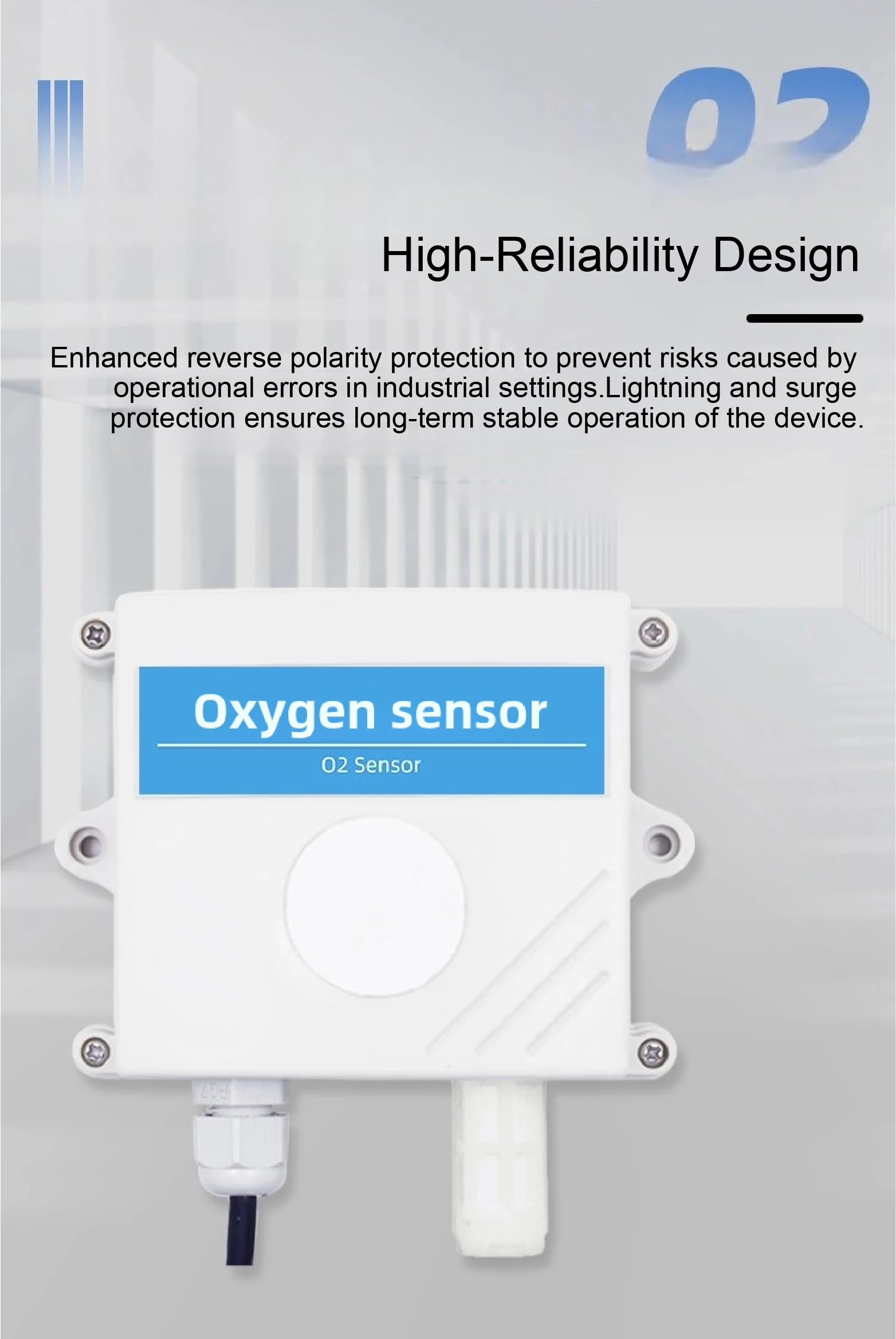 Industrial O₂ Sensor RS485 4-20mA 0-10V Output Wall Mounted O₂ Transmitter for A