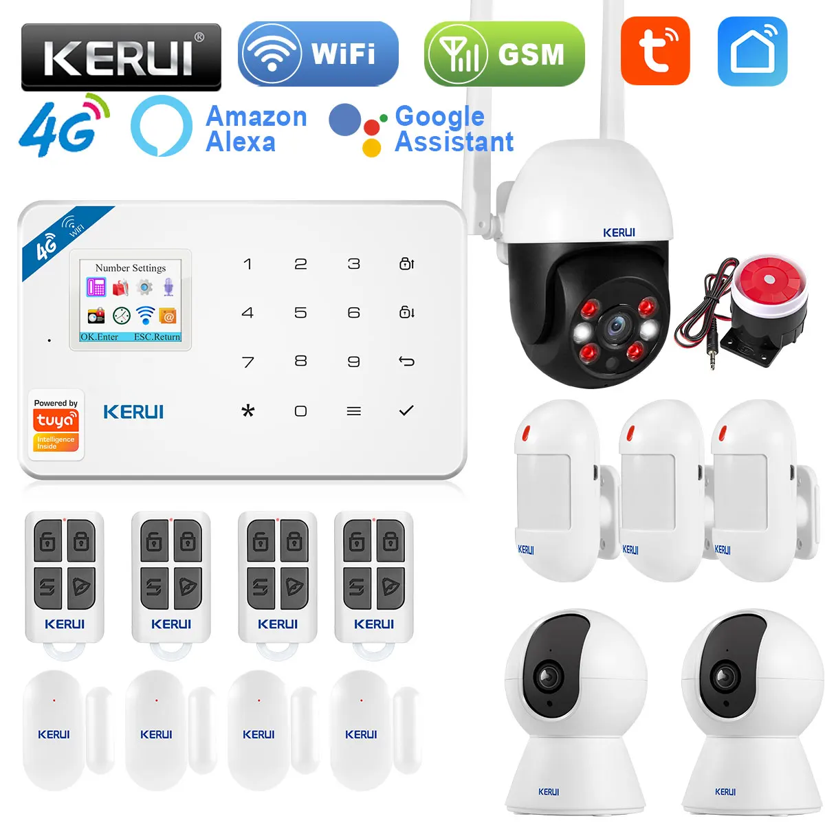 

KERUI W184 4G Alarm System Kit Tuya Smart APP Control Wireless WIFI GSM Alarm Motion Sensor Detector Burglar Support Alexa