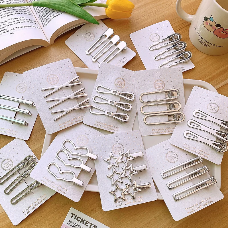 

Y2K Baby Girls Hair Pin Silver Color Metal Bangs Clips Cute Star Love Heart Geometric BB Clip Korean Hair Accessories for Kids