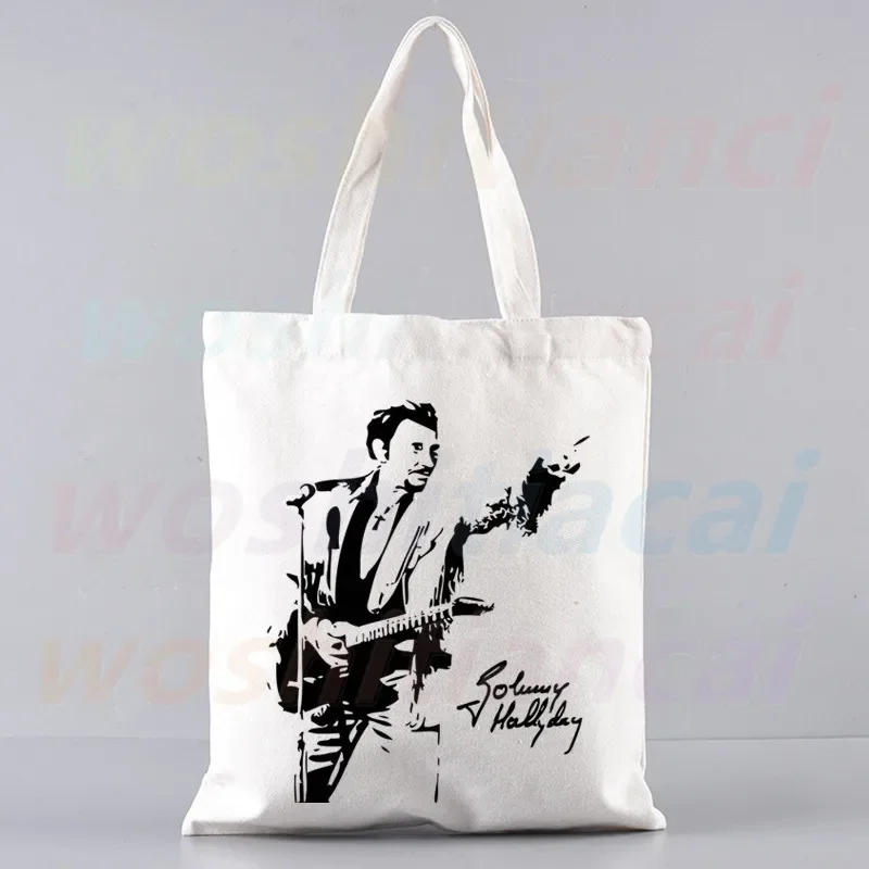 Popular Johnny Hallyday France Rock Star Shopper Bags Shopping Bag Tote Bag Shoulder Bag Canvas Bags Large College Handbag